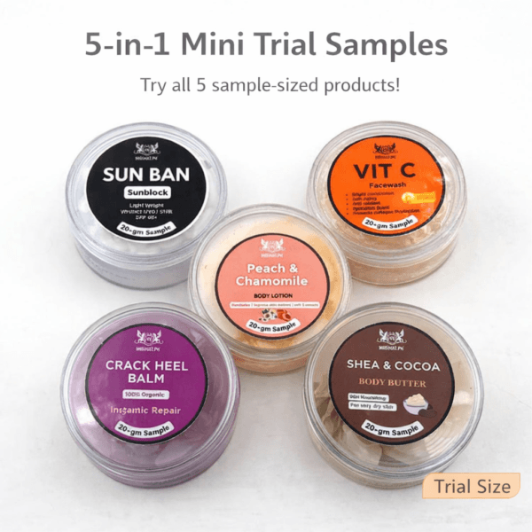 5 in 1 Sun Block, Vit C, Chamomile Body Lotion, Crack Cream, Shea & Cocoa Body Butter