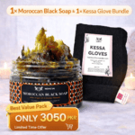 Pack of 2 Moroccan Black Beldi Soap + Kessa Glove